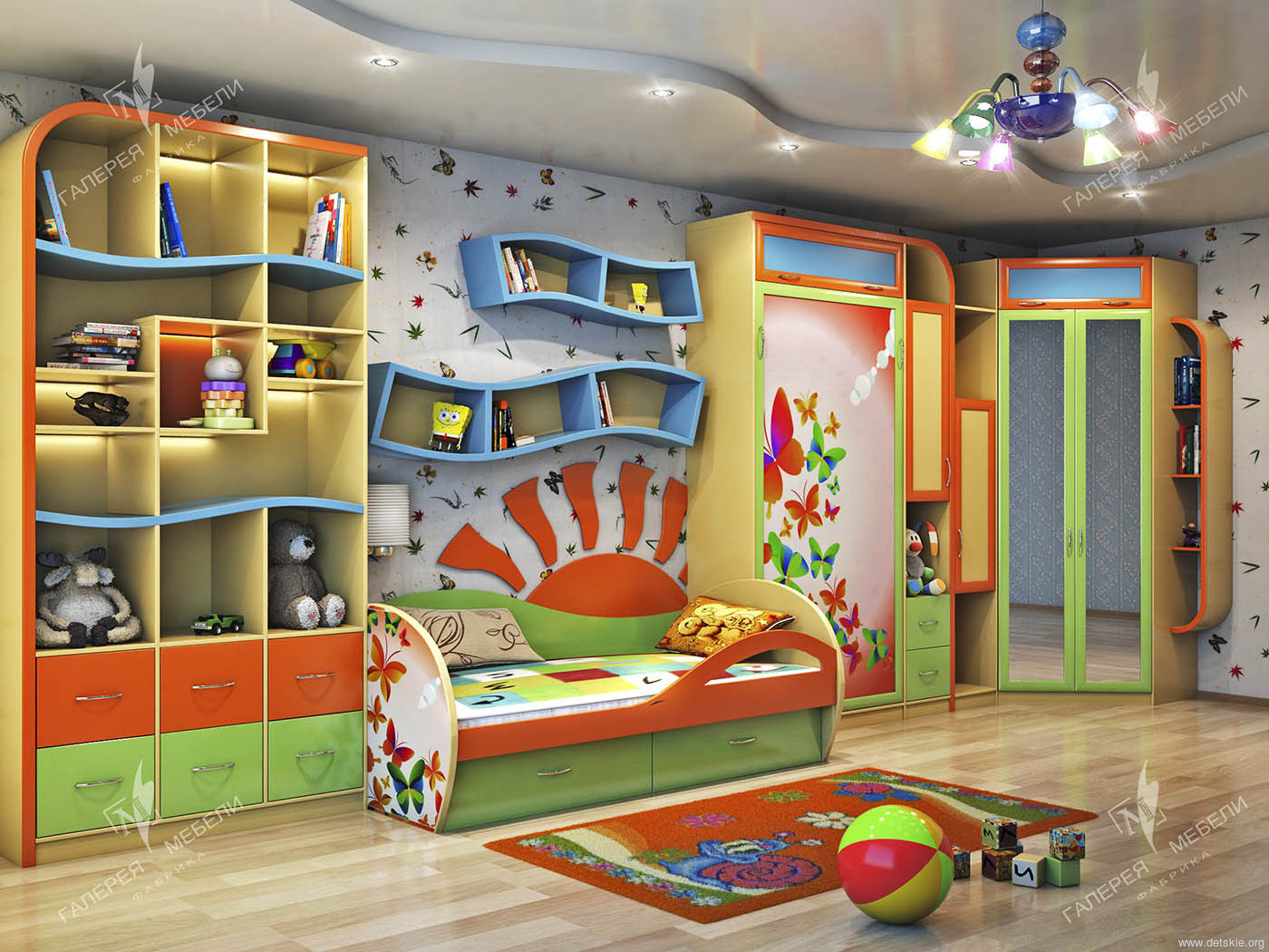Детская комната для двоих детей с откидной кроватью